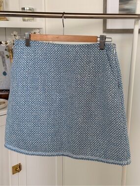Textured Light Blue A-Line Tweed Skirt